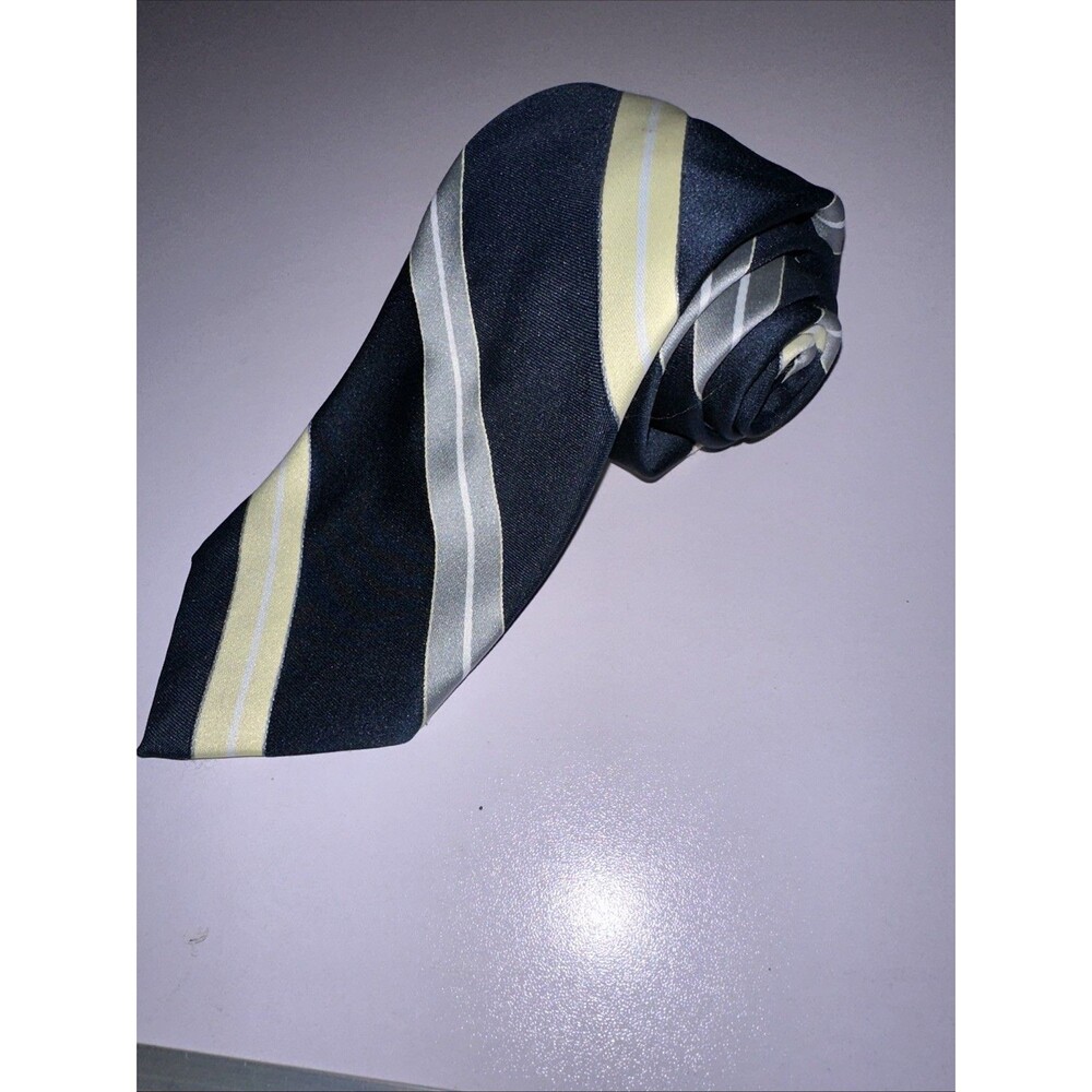Ketch striped necktie Navy Blue Yellow And Grey RN 16484 (55L 3W)